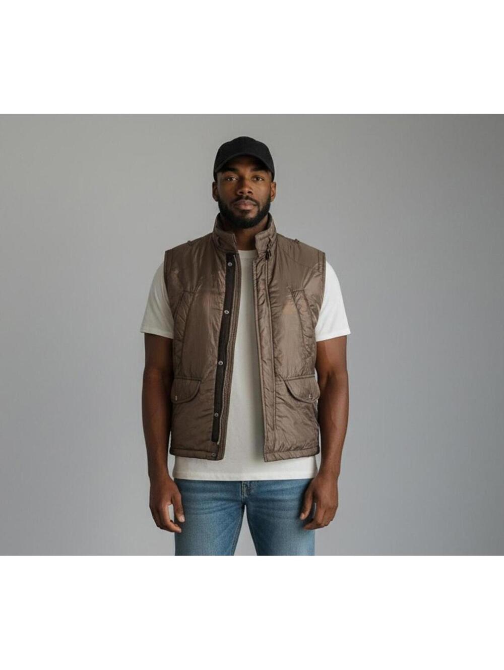 Vintage Converse by John Varvatos Men's Nylon Vest,Brown, Large
